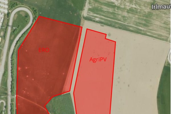 Agri-PV-Lage; Bild mit Bayernatlas erstellt Lage der 5 MW BERR-Agri-PV-Anlage im Osten von Regensburg: Bild im Bayernatlas erstellt.
